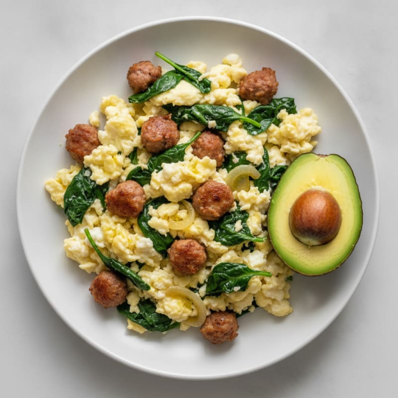 Egg White Scramble with Spinach and Turkey Sausage