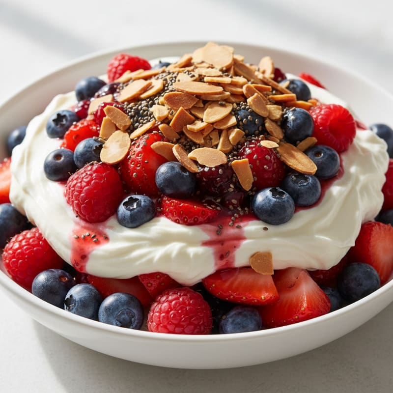 Greek Yogurt Protein Parfait with Mixed Berries and Almonds