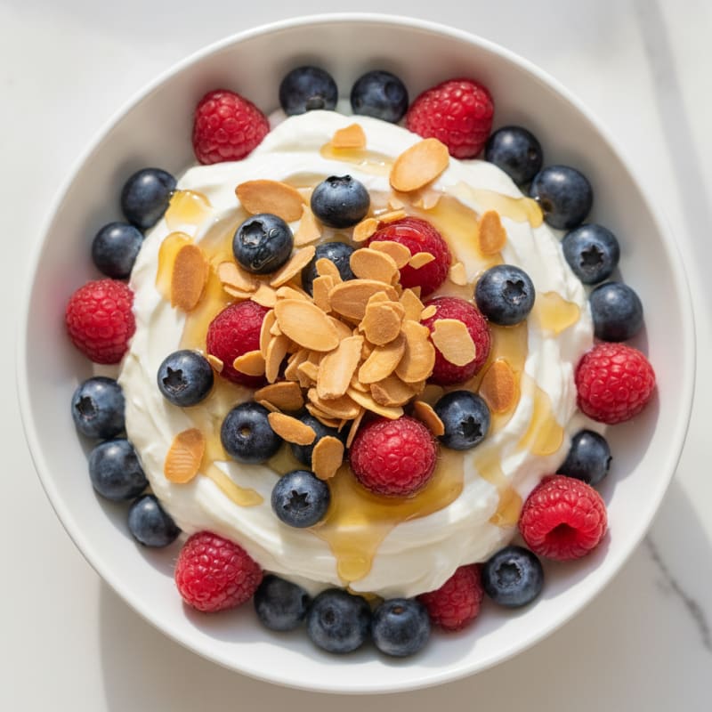 Greek Yogurt Protein Parfait with Mixed Berries and Almonds