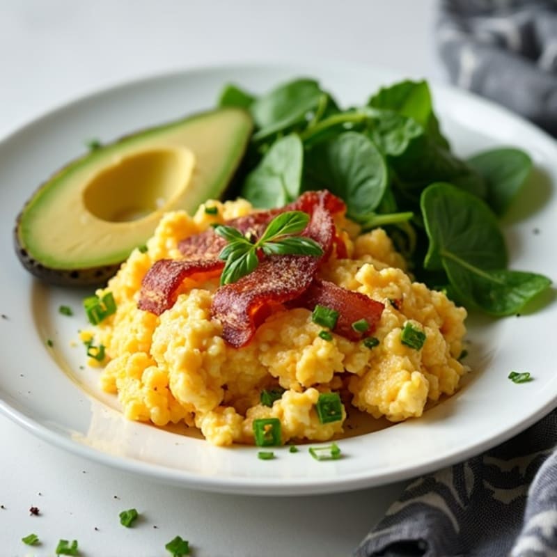 Cottage Cheese Scramble with Spinach and Turkey Bacon