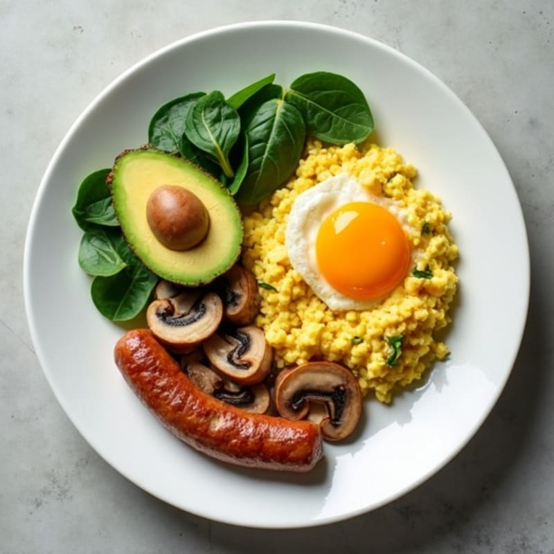 Egg White and Turkey Sausage Scramble with Spinach and Mushrooms