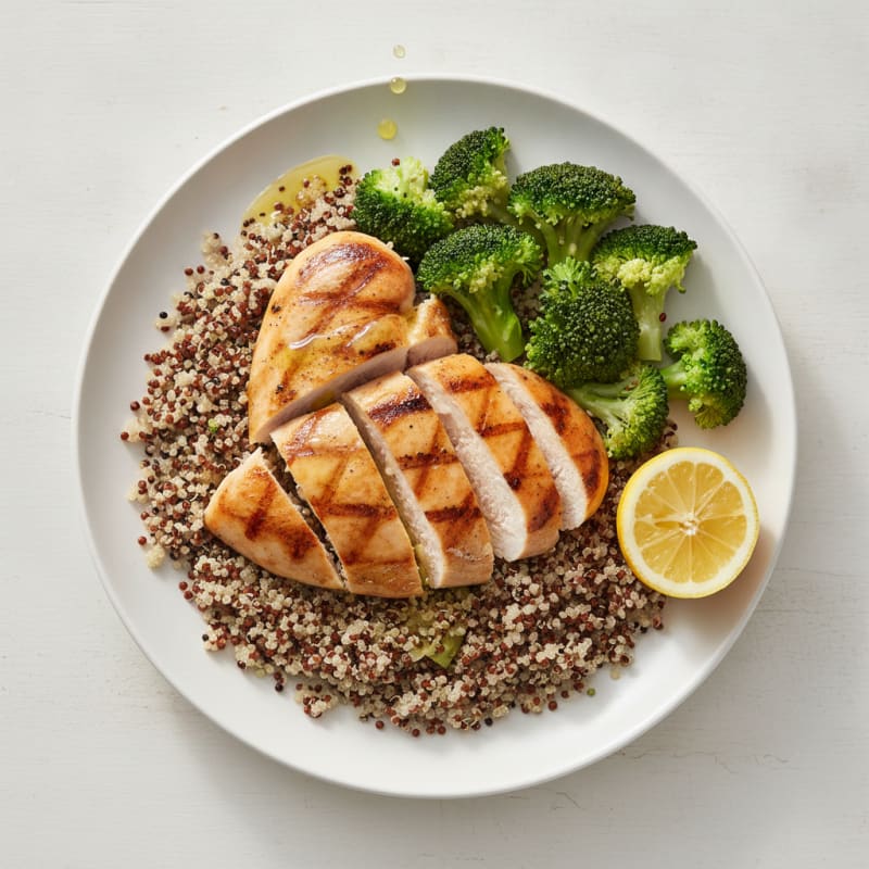 Grilled Chicken Breast with Quinoa and Steamed Broccoli
