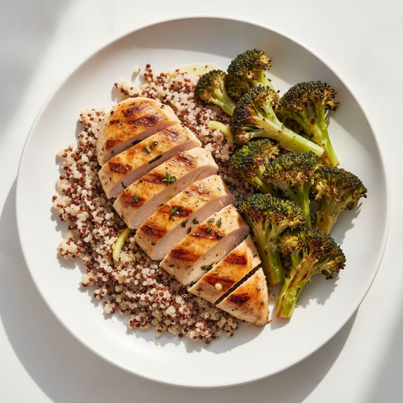 Grilled Chicken Breast with Roasted Broccoli and Quinoa