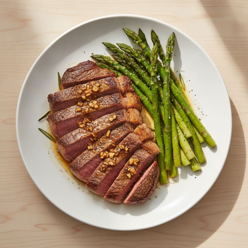 Garlic Butter Pan-Seared Steak with Asparagus