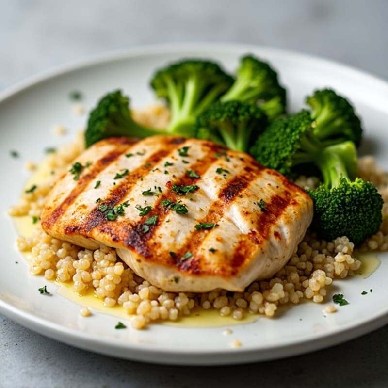 Grilled Chicken Breast with Roasted Broccoli and Quinoa