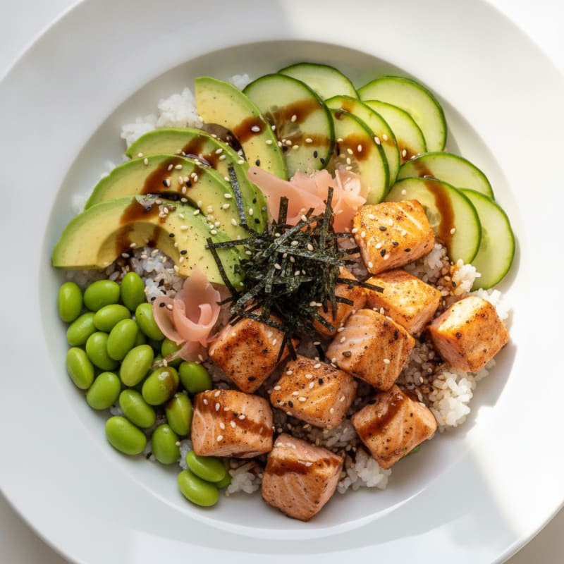 Sushi Rice Bowl with Salmon and Avocado