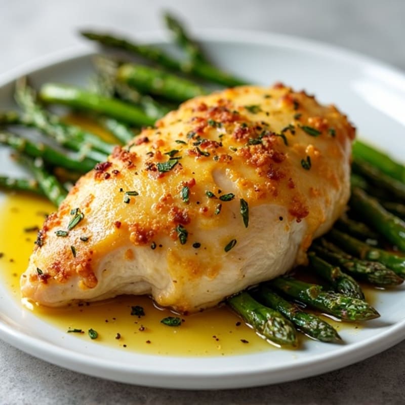 Crispy Lemon Herb Roasted Chicken with Roasted Asparagus