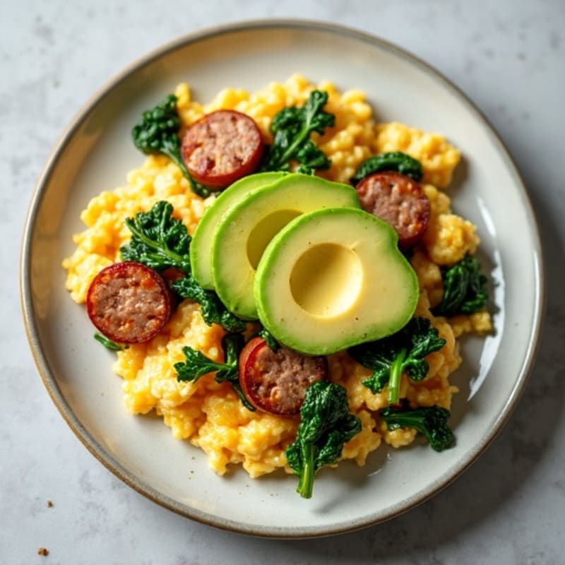 Egg White Scramble with Turkey Sausage and Spinach