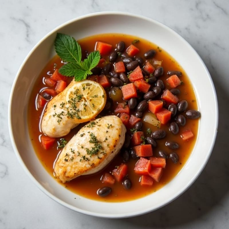 Lemon-Herb Chicken with Savory Black Bean Soup