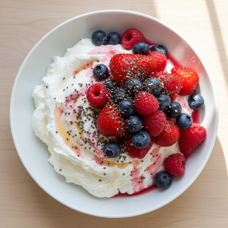 Greek Yogurt Protein Pudding with Mixed Berries