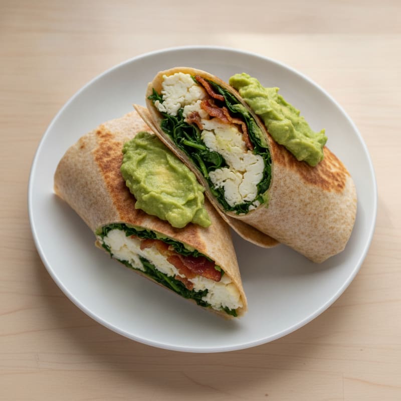 Crispy Turkey Bacon and Egg White Breakfast Wrap with Spinach