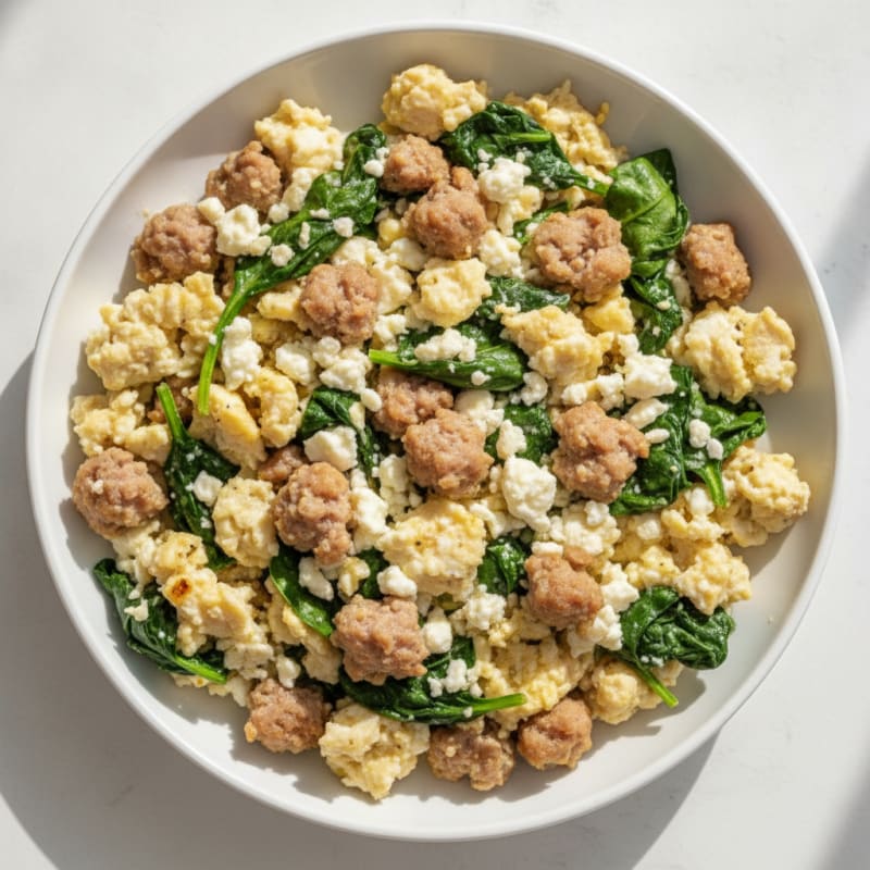 Egg White and Turkey Sausage Scramble with Spinach and Feta