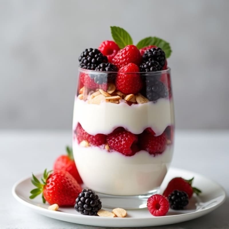 Greek Yogurt Protein Parfait with Mixed Berries and Almonds