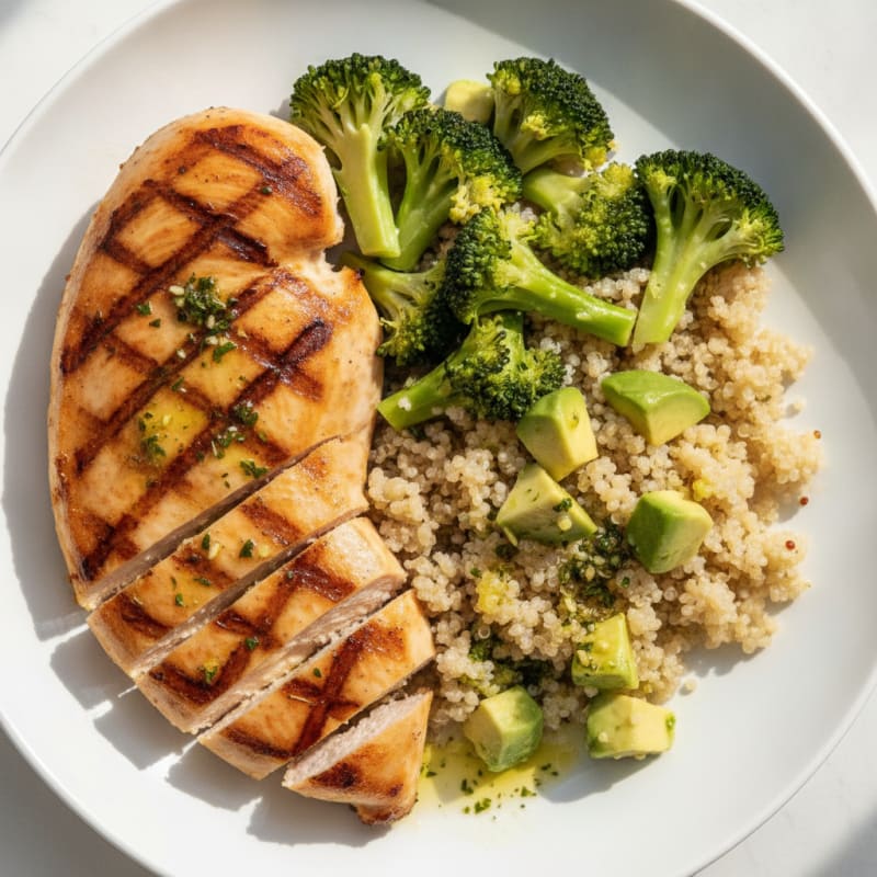 Grilled Chicken Breast with Quinoa and Steamed Broccoli