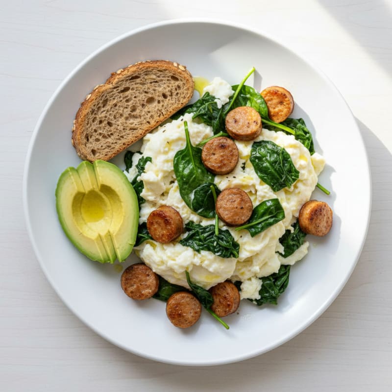 Egg White Scramble with Turkey Sausage and Spinach