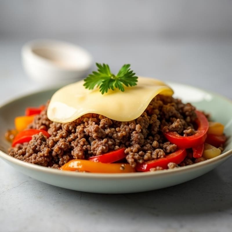 Lean Beef with Sautéed Bell Peppers, Onions, and Melty Provolone