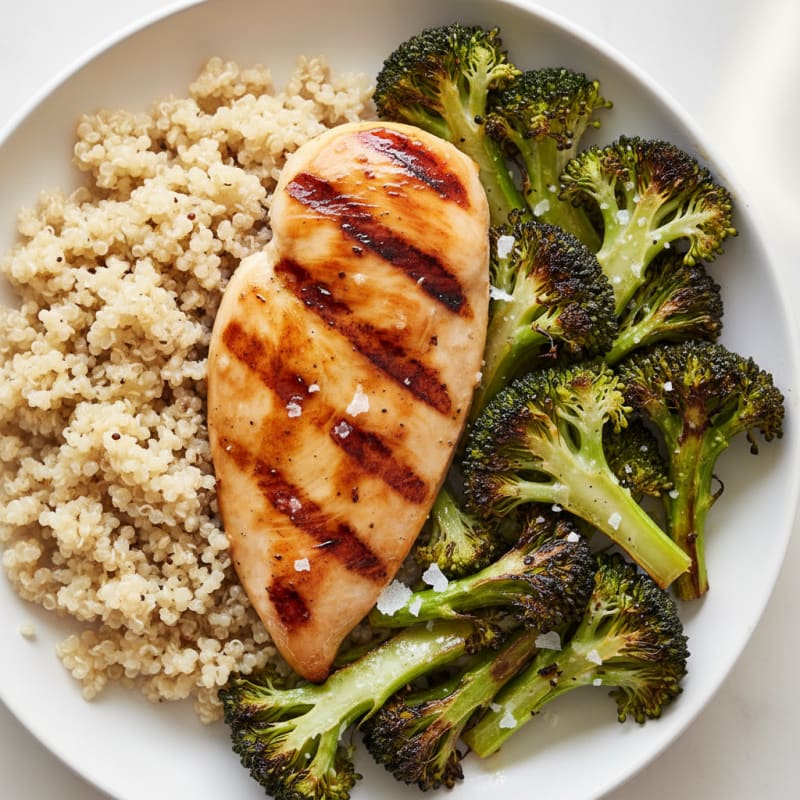 Grilled Chicken Breast with Roasted Broccoli and Quinoa