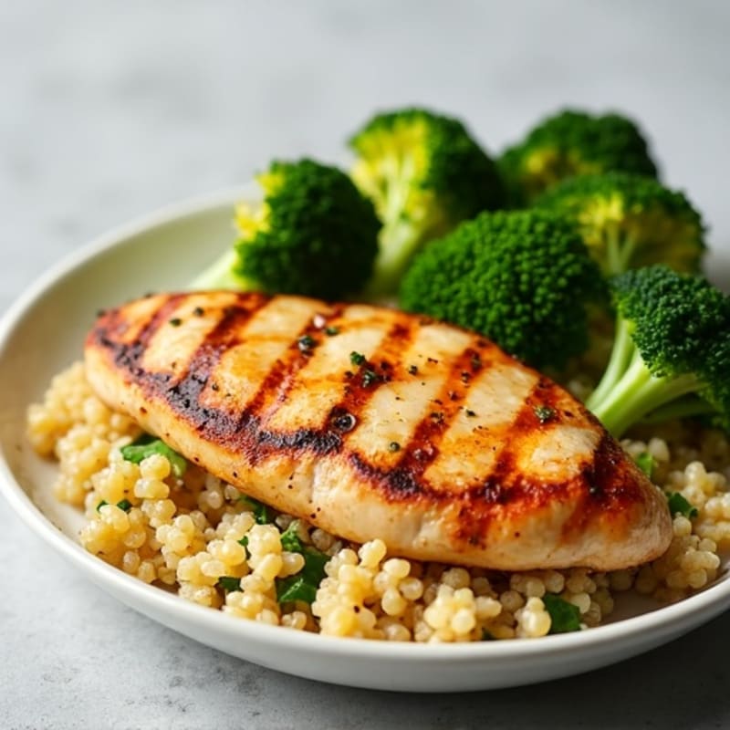 Grilled Chicken Breast with Quinoa and Roasted Broccoli