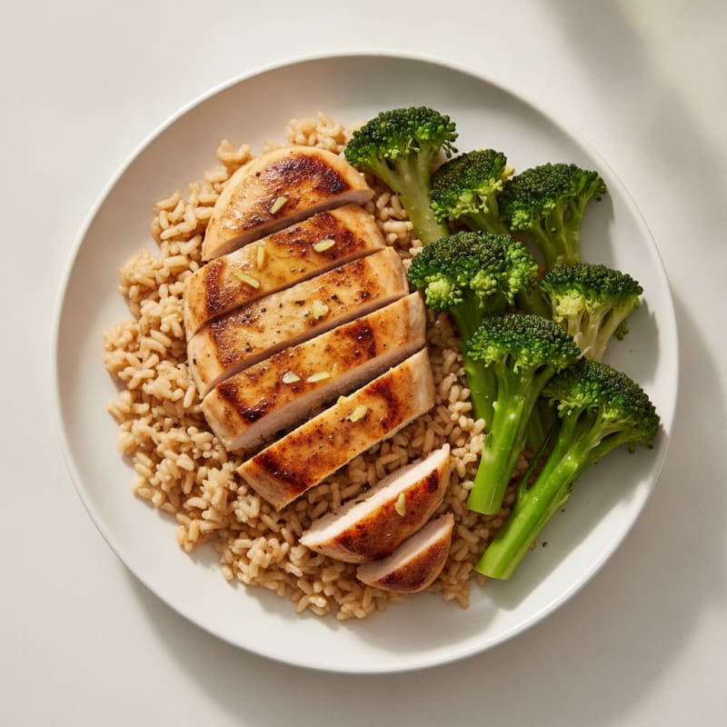 Grilled Chicken Breast with Brown Rice and Steamed Broccoli