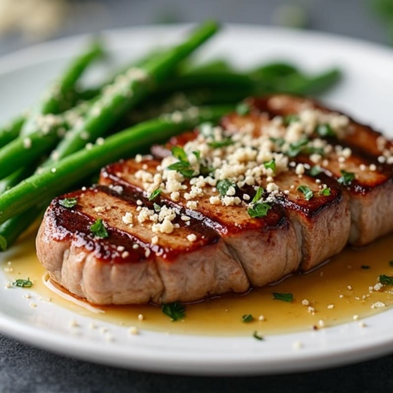 Seared Sirloin Steak with Garlic Green Beans and Parmesan