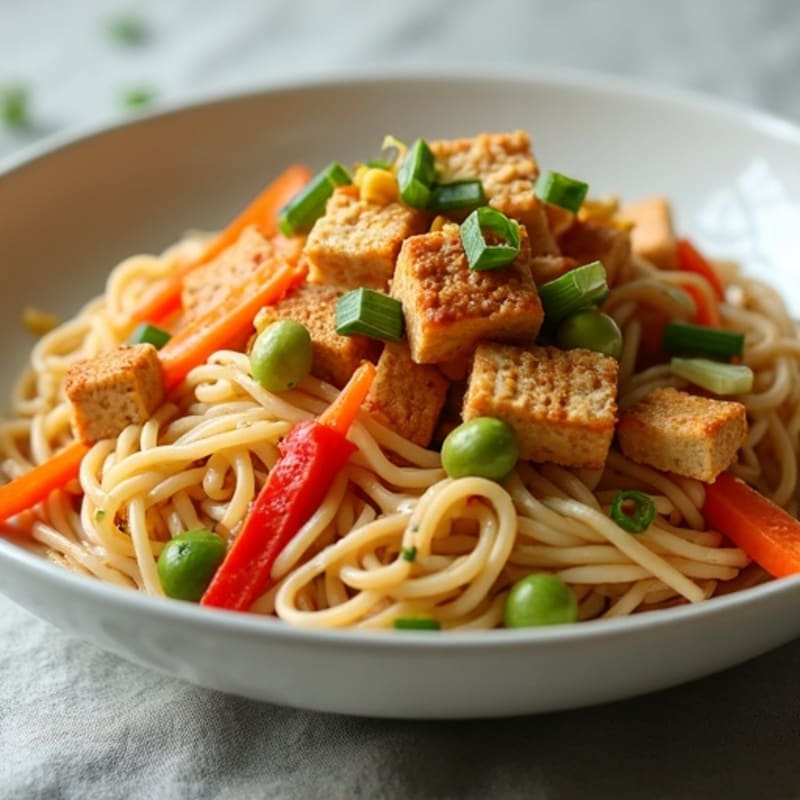 Creamy Vegan Thai Peanut Noodles with Crispy Tofu