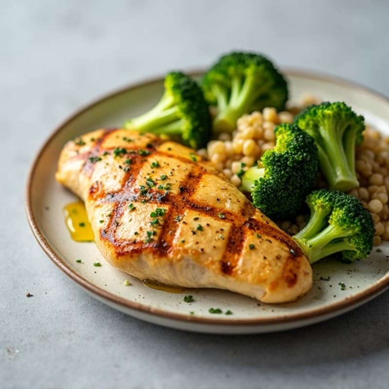 Grilled Lemon Garlic Chicken Breast with Steamed Broccoli and Quinoa