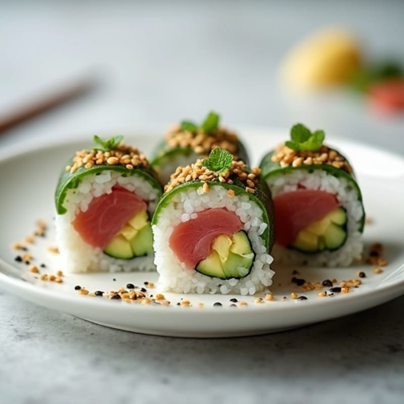 Fresh Tuna Avocado Roll with Cucumber Crunch