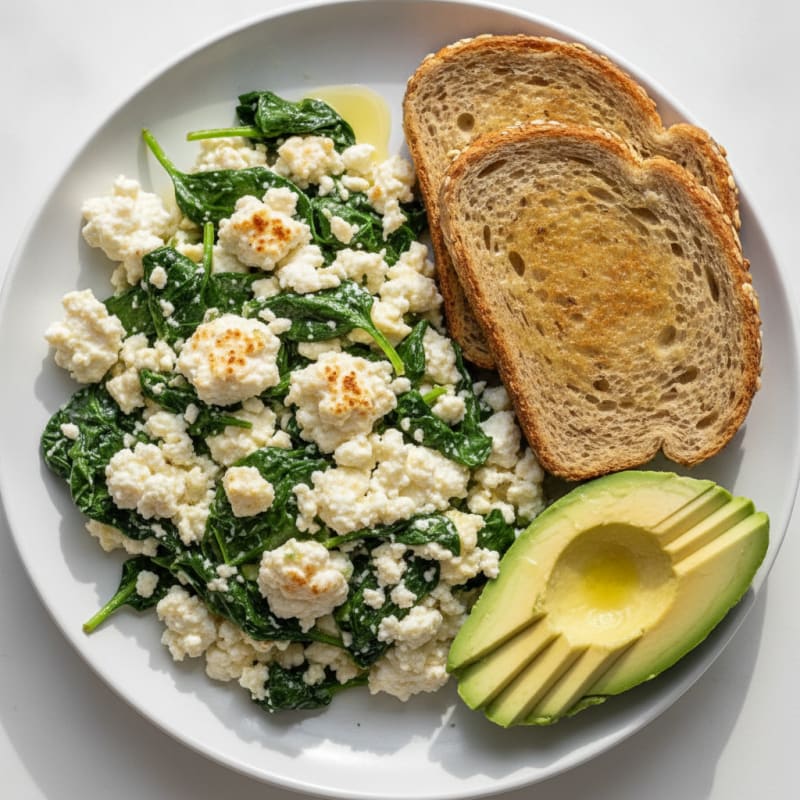 Egg White and Cottage Cheese Scramble with Sautéed Spinach