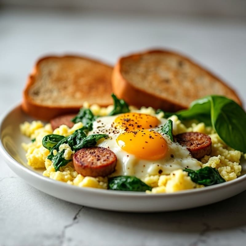 Egg White and Spinach Scramble with Turkey Sausage & Toast