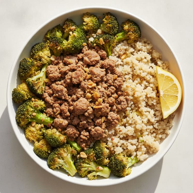 Ground Turkey and Quinoa Power Bowl with Roasted Broccoli