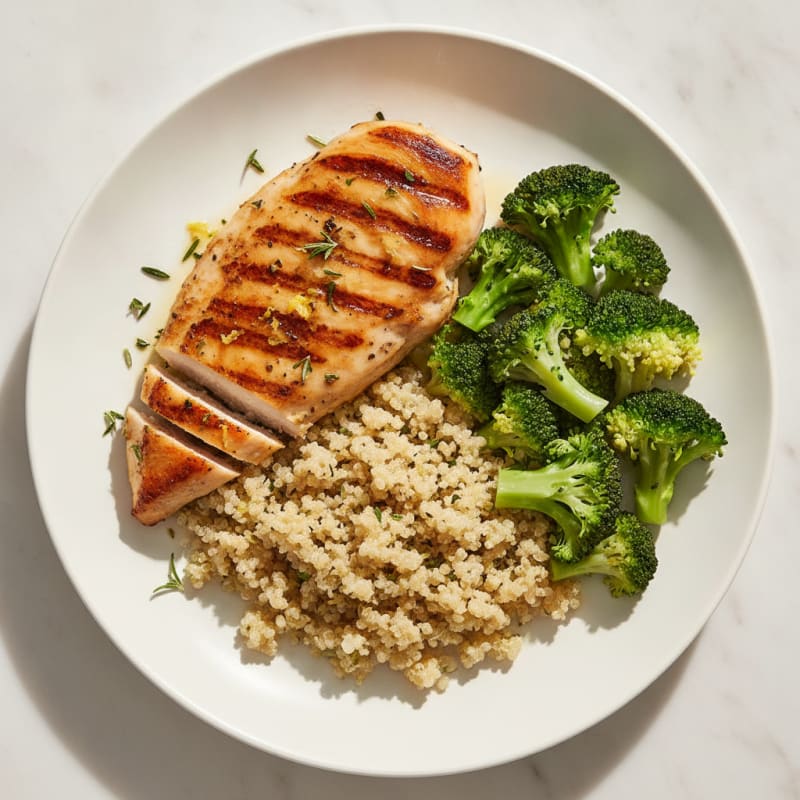 Grilled Chicken Breast with Quinoa and Steamed Broccoli