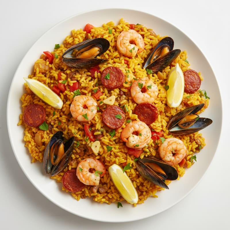 Saffron Seafood Paella with Chorizo
