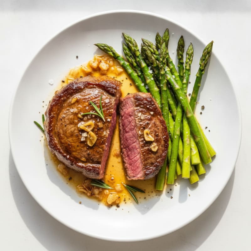 Garlic Butter Pan-Seared Steak with Asparagus