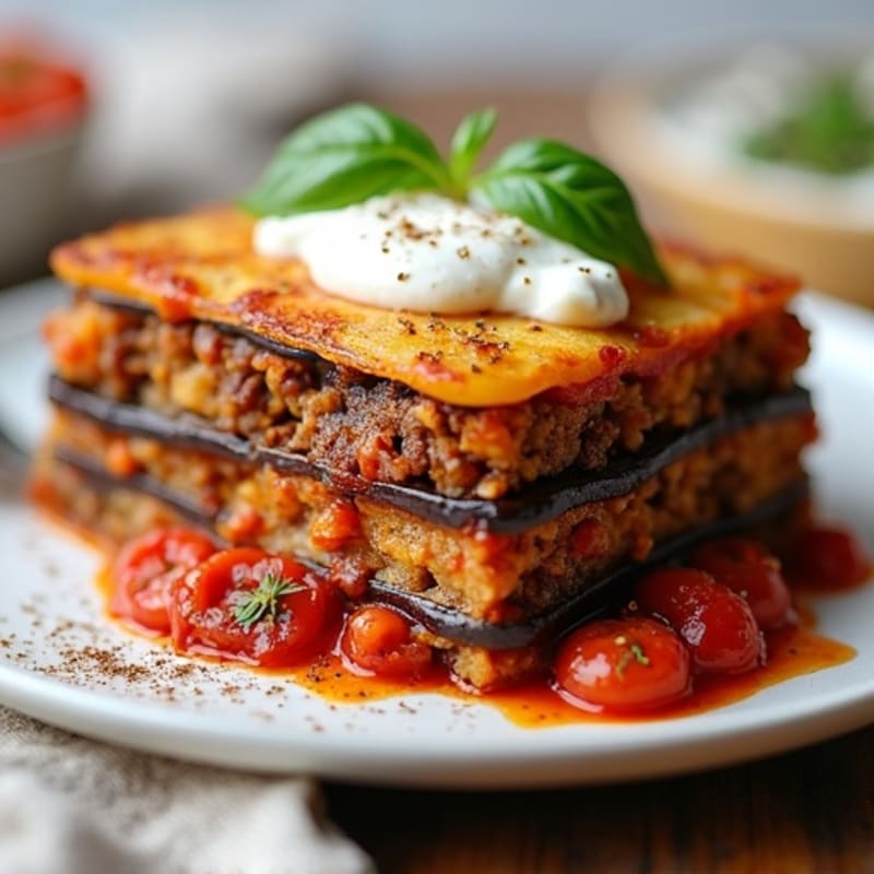 Layered Eggplant and Spiced Ground Lamb Casserole