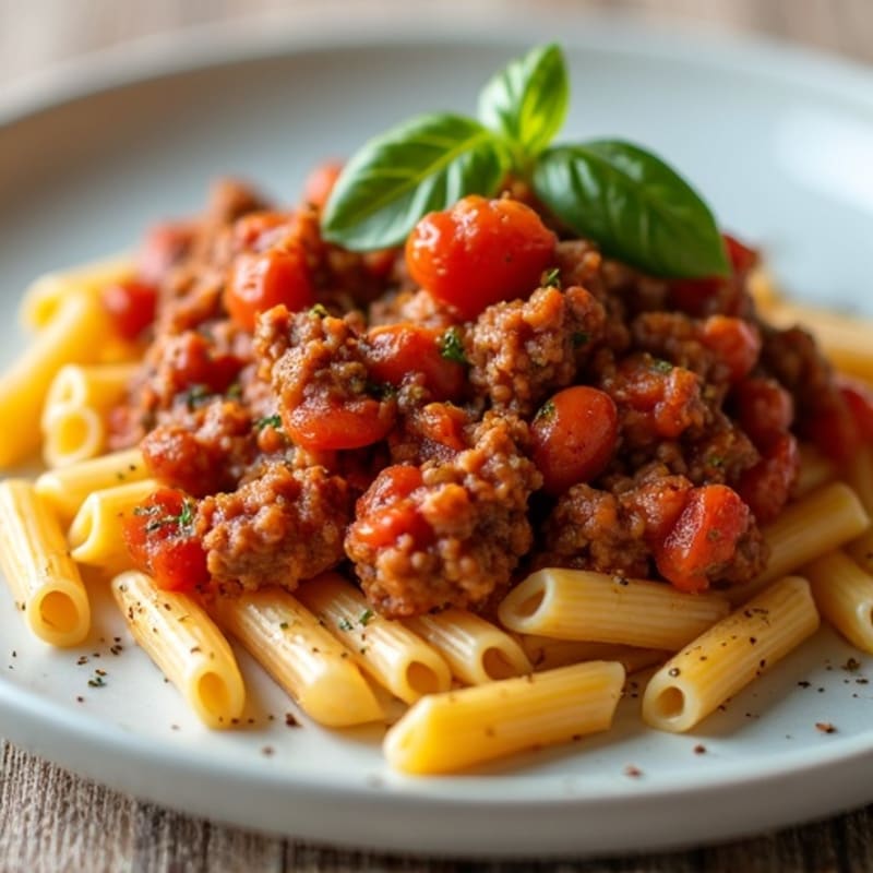 Hearty Lean Ground Beef Tomato Sauce with Whole Wheat Pasta