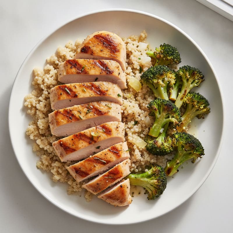 Grilled Chicken Breast with Quinoa and Roasted Broccoli