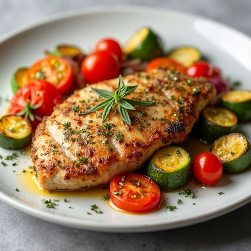 Herb-Crusted Pan Seared Chicken with Roasted Vegetables