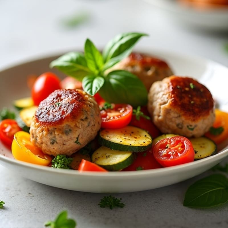 Herb-Seasoned Turkey Meatballs with Roasted Vegetables