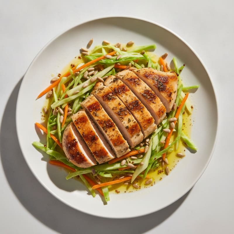 Grilled Chicken Breast with Crunchy Cabbage Slaw and Lemon Vinaigrette