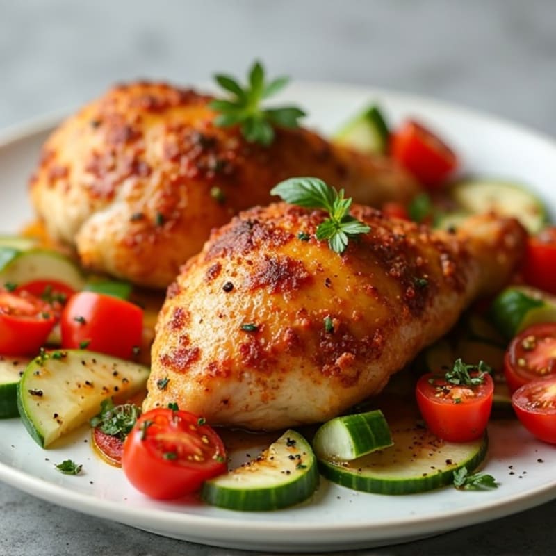 Spiced Roasted Chicken with Fresh Tomato and Cucumber Salad