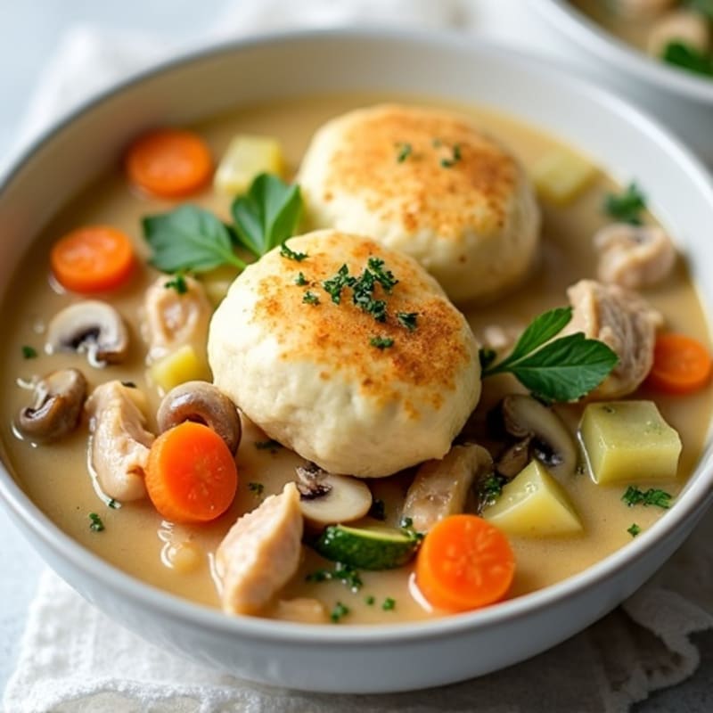 Creamy Chicken and Vegetable Stew with Fluffy Herb Dumplings