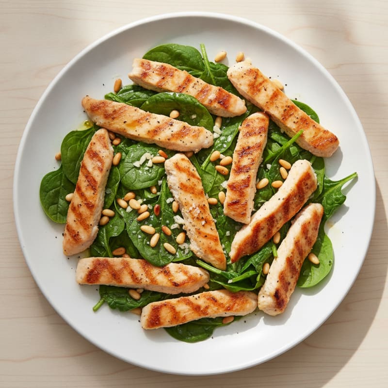 Garlic Spinach with Toasted Pine Nuts and Chicken
