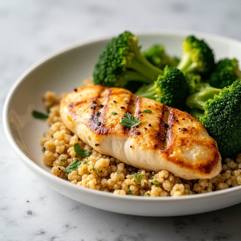 Grilled Chicken Breast with Roasted Broccoli and Quinoa