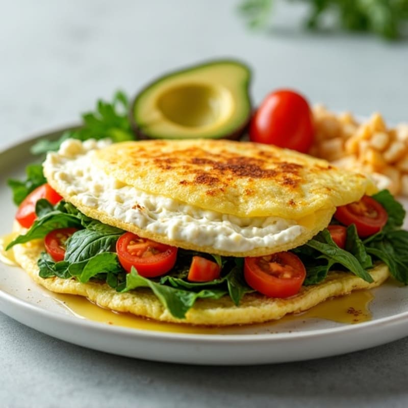 Egg White Spinach Omelet with Cottage Cheese and Fresh Tomatoes
