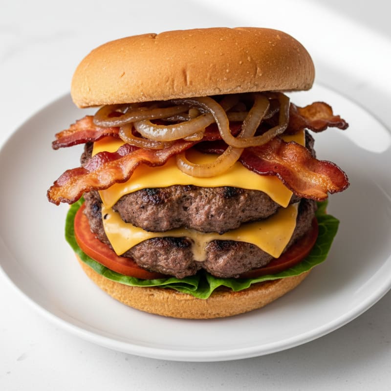 Double Bacon Cheeseburger with Caramelized Onions
