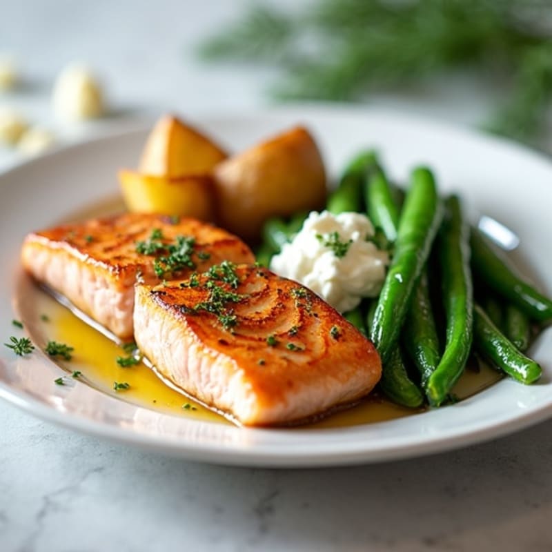 Herb-Seared Salmon with Roasted Potato and Green Beans