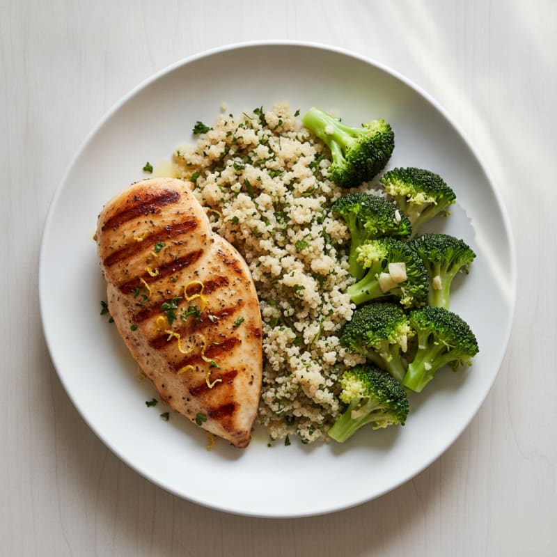 Grilled Chicken Breast with Quinoa and Steamed Broccoli