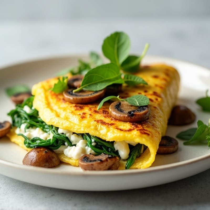 Egg White Spinach Omelette with Cottage Cheese and Sautéed Mushrooms
