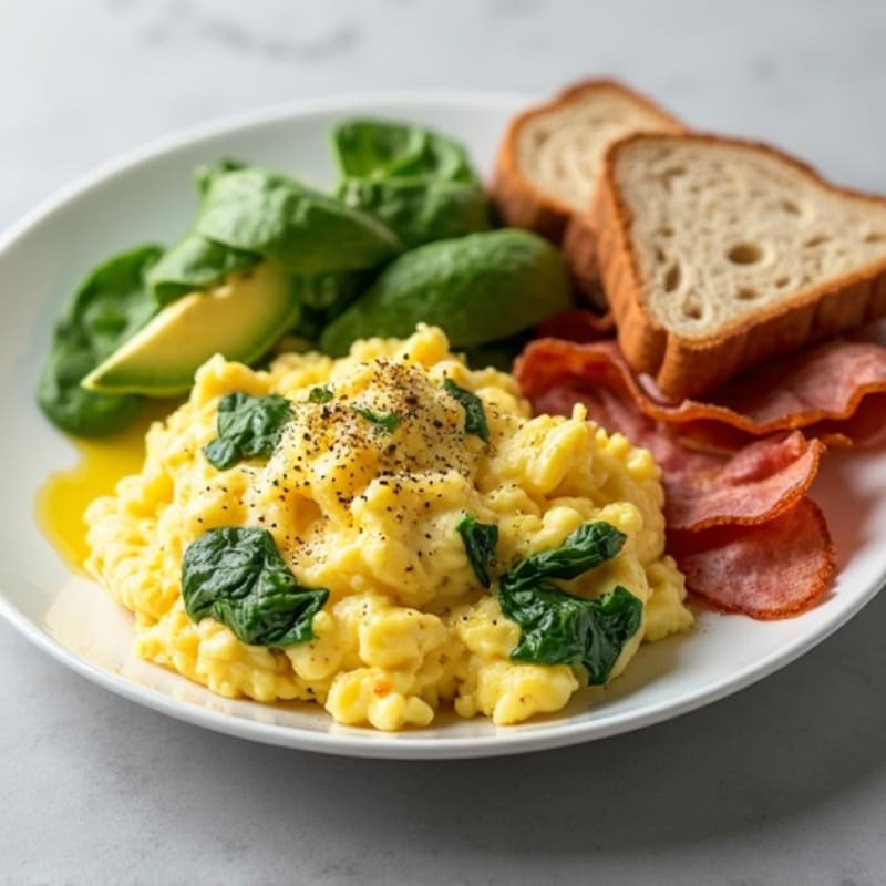 Egg White Scramble with Spinach and Turkey Bacon