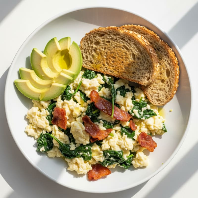 Egg White Scramble with Turkey Bacon and Spinach